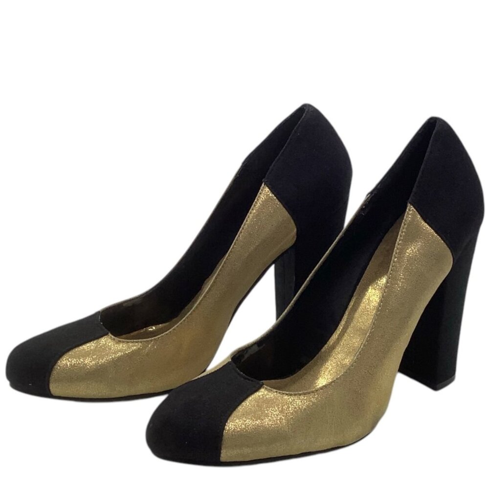MICHAEL ANTONIO Color Block Chunky Block Heels 7 Pumps Retro 80s 90s Mob Wife